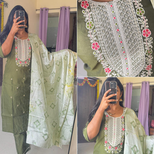 Green Roman Silk With Fancy Dupatta kurthi set