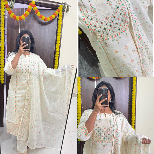 Cream Cambric Mall  Cotton 60x60 Pure Top Bottom and Dupatta