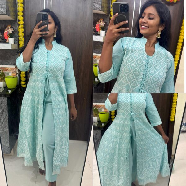 Light Blue Western Mull Cotton Two piece Kurta Set