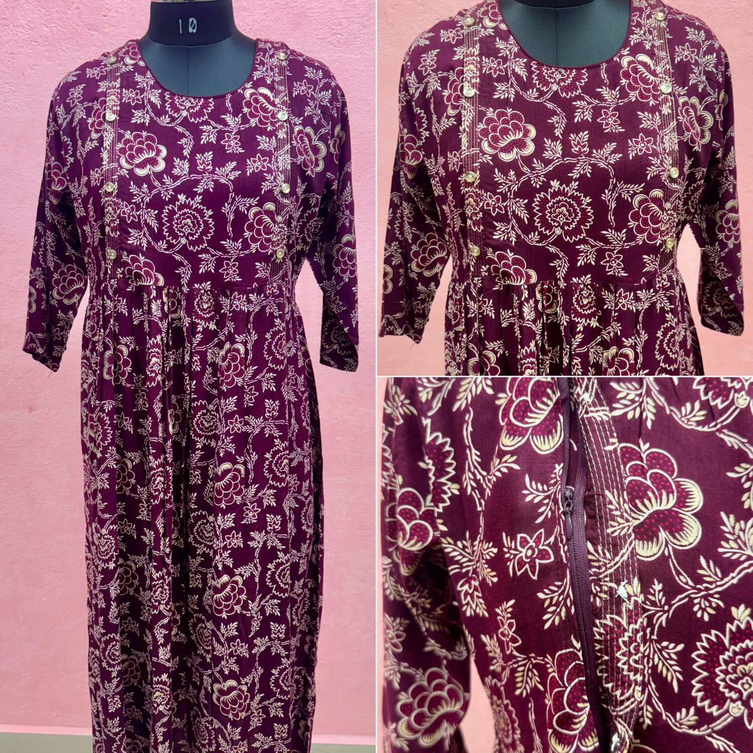 Maroon Floral Print Dress (Maternity)