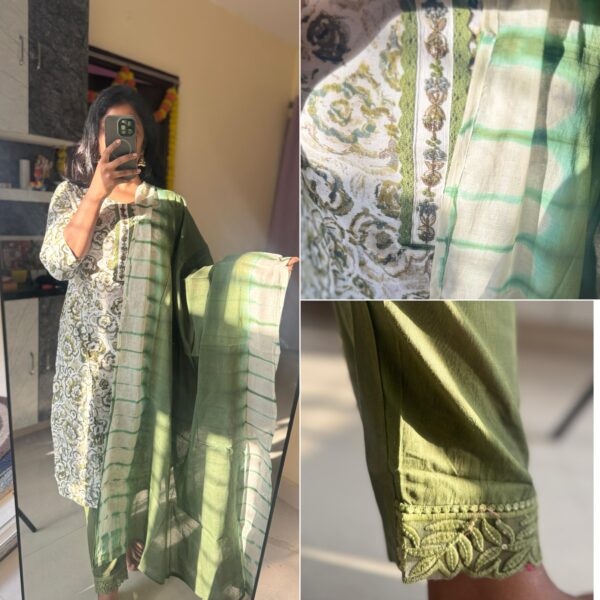 Traditional Green Cotton Kurta Set - L-40