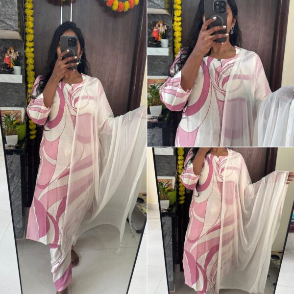 Pink and White Chanderi Silk Print Kurta With Nazmin Dupatta Kurta Set (Office Wear)
