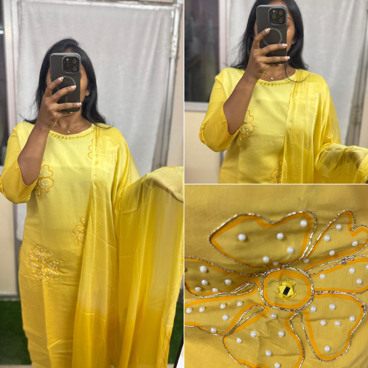 RomanSilk Yellow Embroidered Kurta Set
