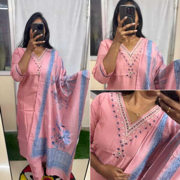 Roman Silk Pink Embroidered Kurta Set
