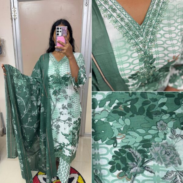 Green Floral Embroidered Kurta Set