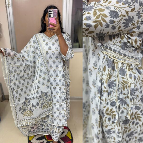 Pure Cotton White Floral Kurta Set - S-36