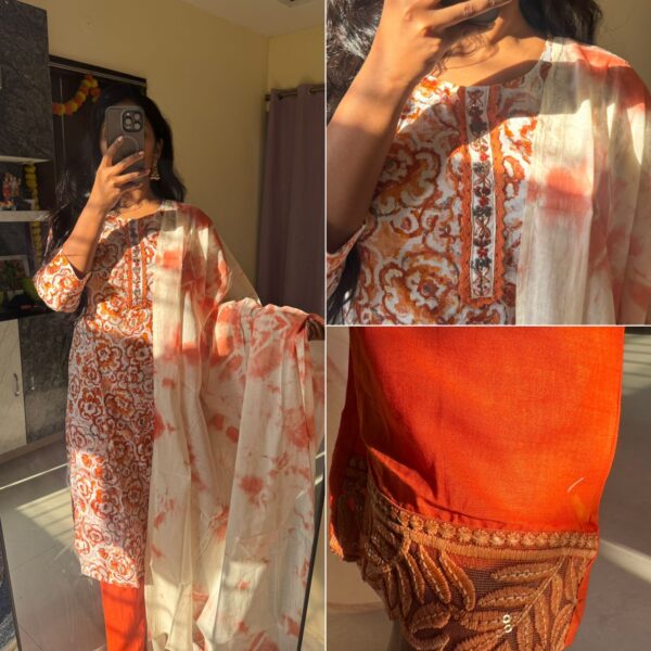 Traditional Organe Cotton Kurta Set