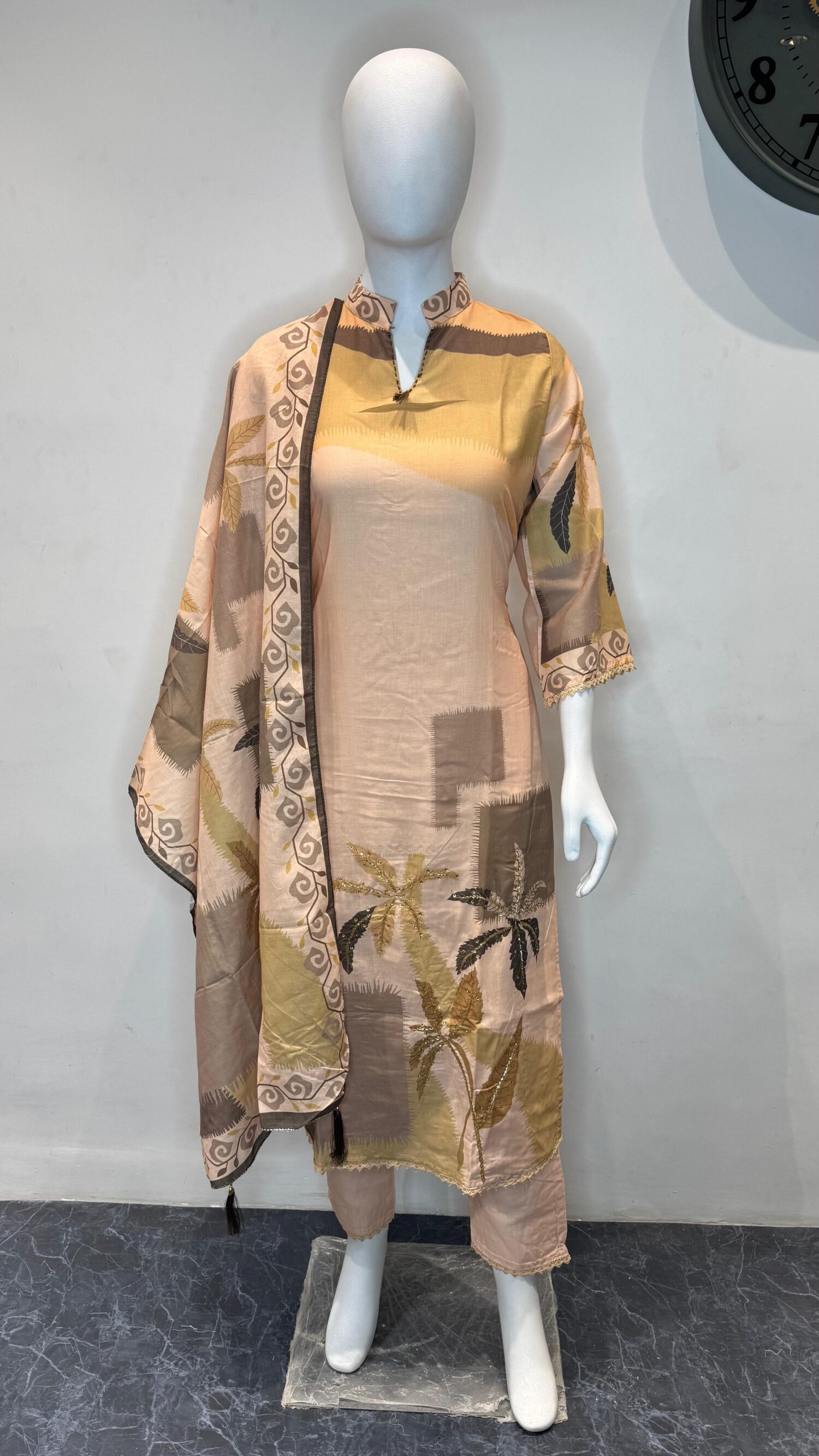 Cotton Handwork Kurta with Printed Dupatta Kurta Set