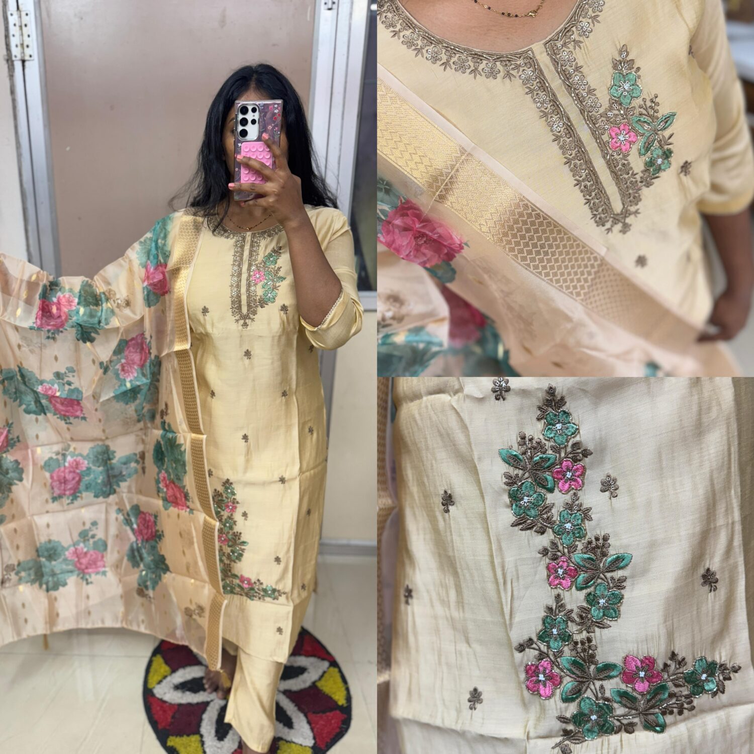 Beige Embroidered Ethnic Outfit with Floral Detailing