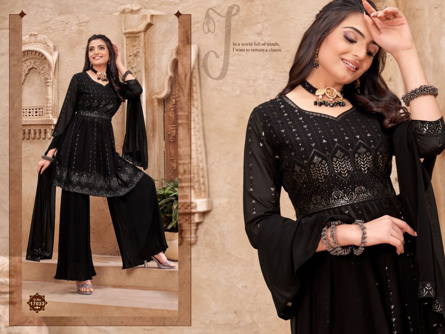 Black Embroidered Sharara Suit