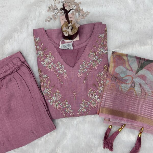 Lavender Embroidered Kurta Set
