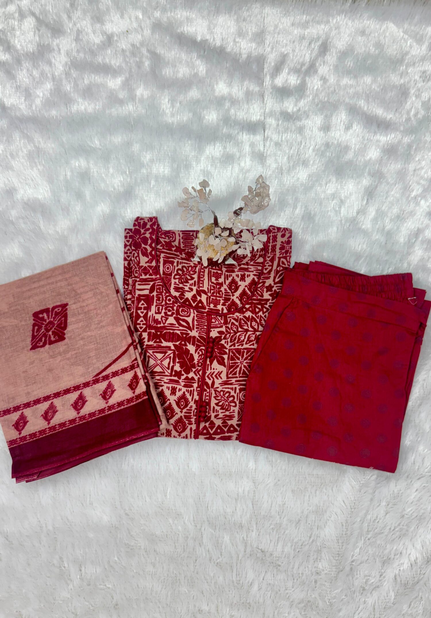 Elegant Red Cotton Kurta Set