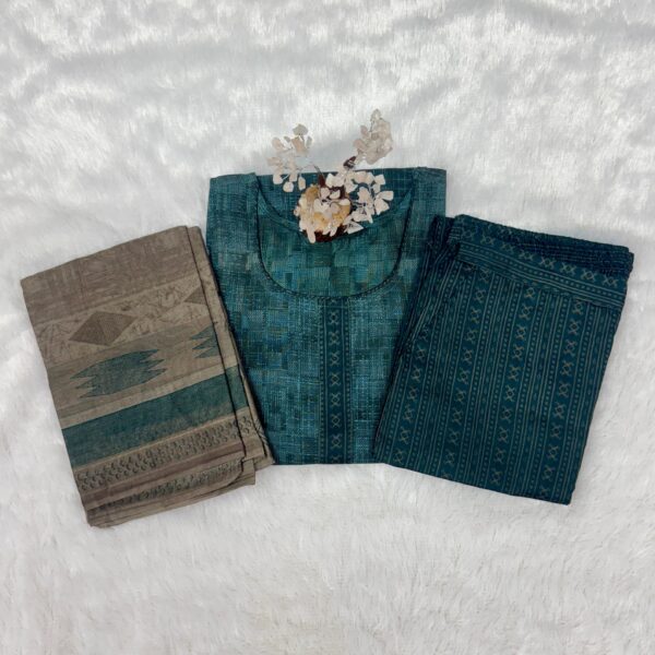Pure Cotton Green Grey Printed Kurta Set
