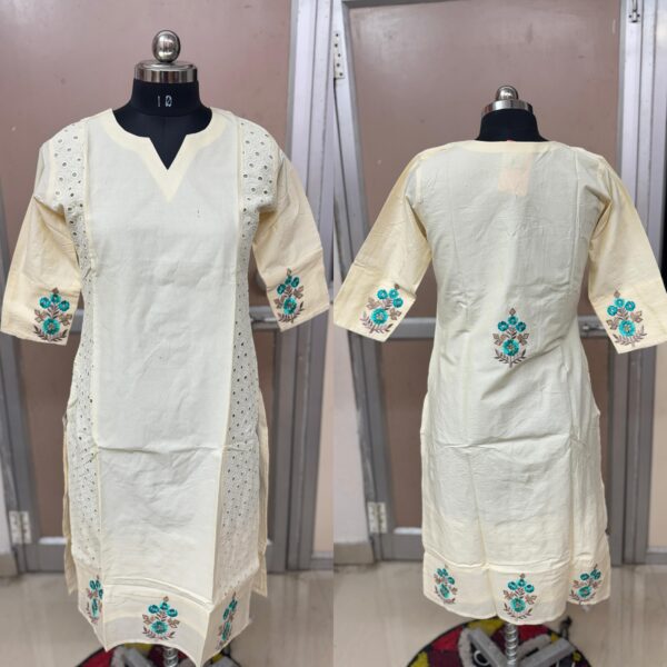 Cream Cotton with Thread Embroidery Kurta