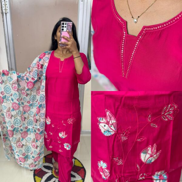 Dark Pink Kurta set with Print Dupatta