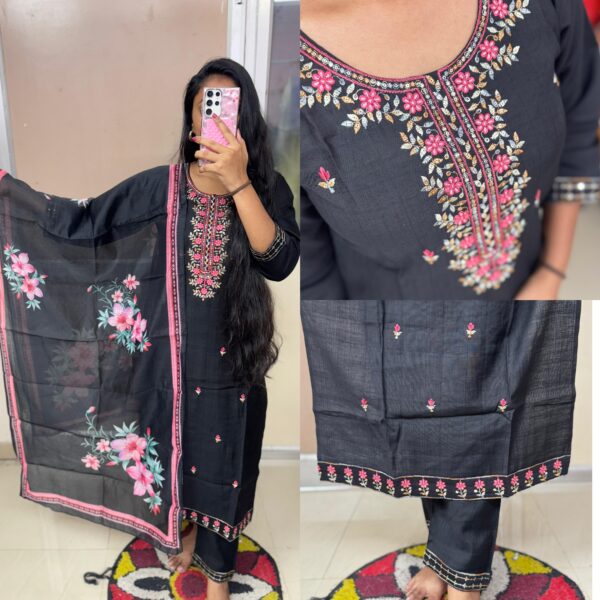 Black Embroidered Kurta Set