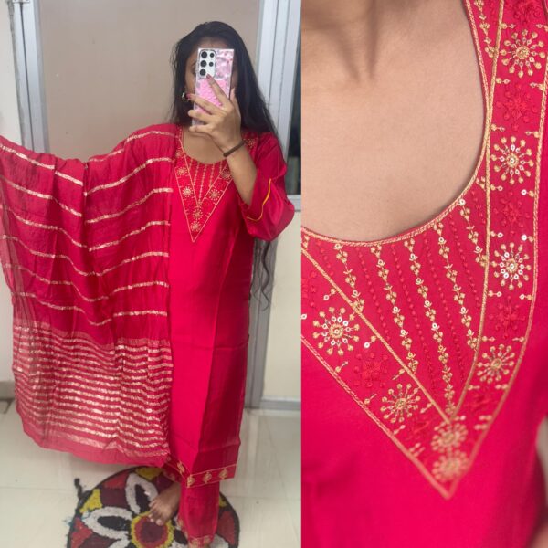 Embroidered Dark Rani Kurta Set