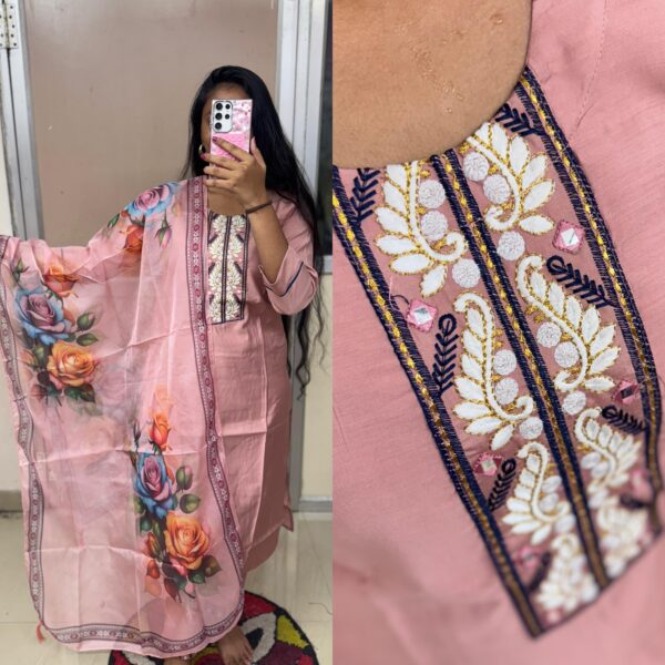 Peach pink Embroidered kurta set