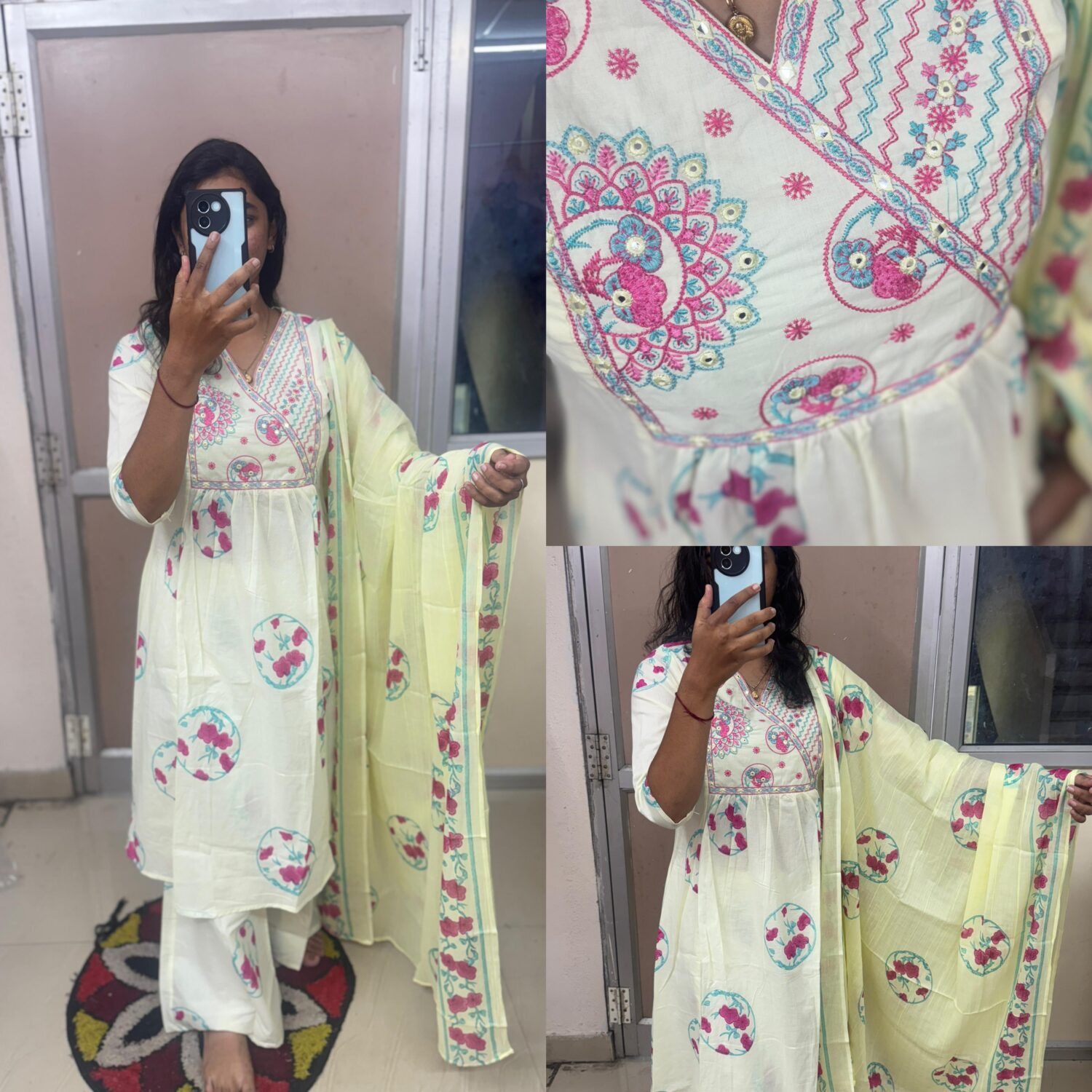 Lemon Yellow Embroidered Mul Cotton Kurta Set