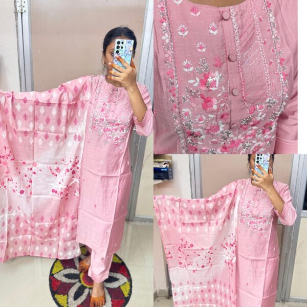 Pink Bombay Dobby Handwork Kurta Set
