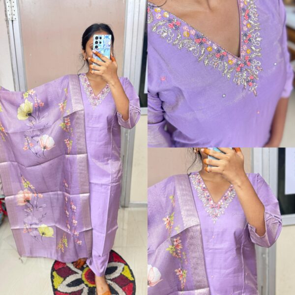 Lavender Shimmer Handwork Kurta Set