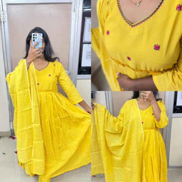 Pure Mulcotton Anarkali Embroidery Kurta Set