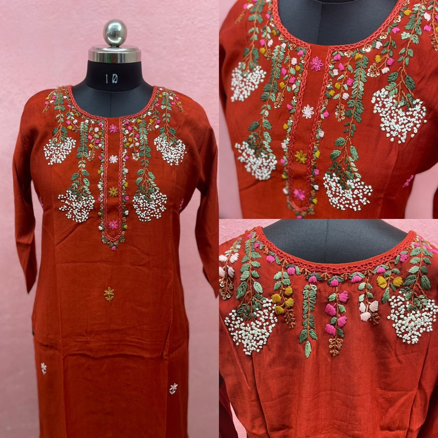 Brick Vetican hand embroidery kurti