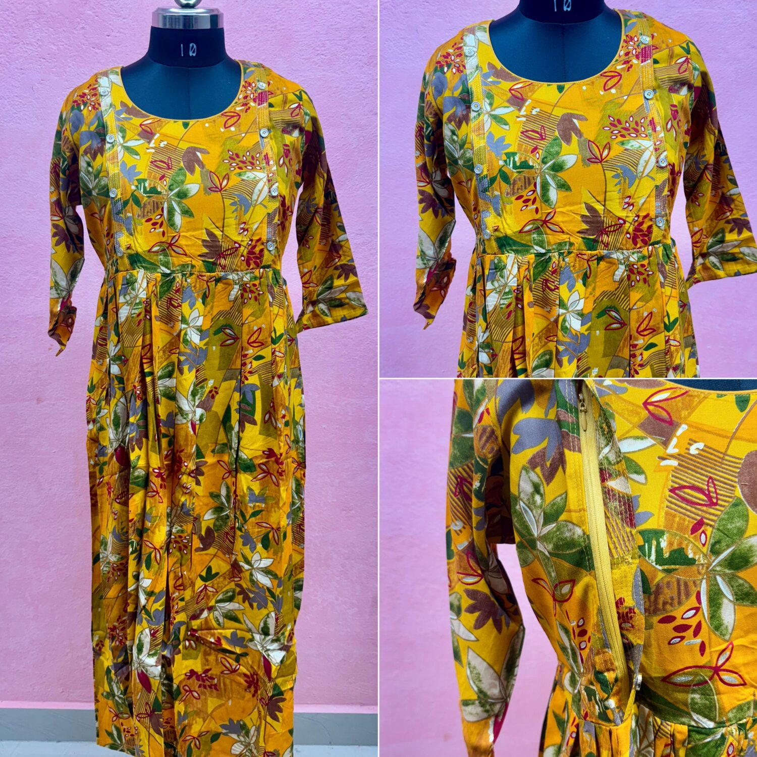 Yellow Floral Long Dress (Maternity)