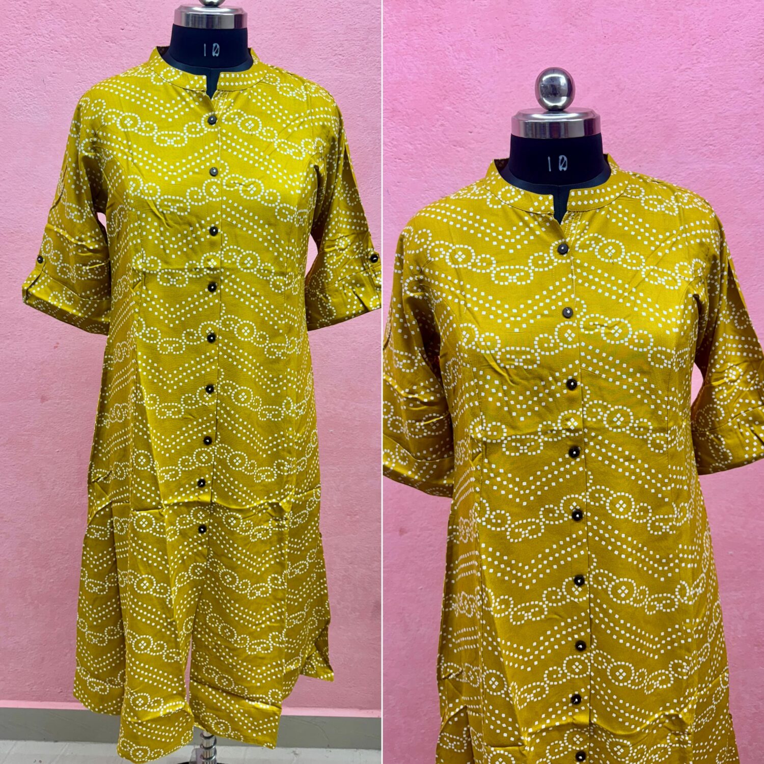Yellow Cotton Bandini Printed Kurta Dress (A-Line)