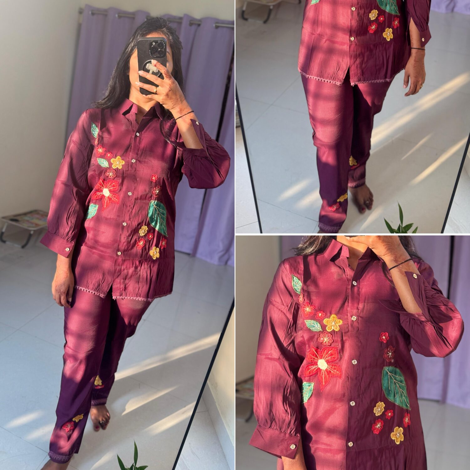 Wine Viscose Slubby Two-Piece Kurta Set