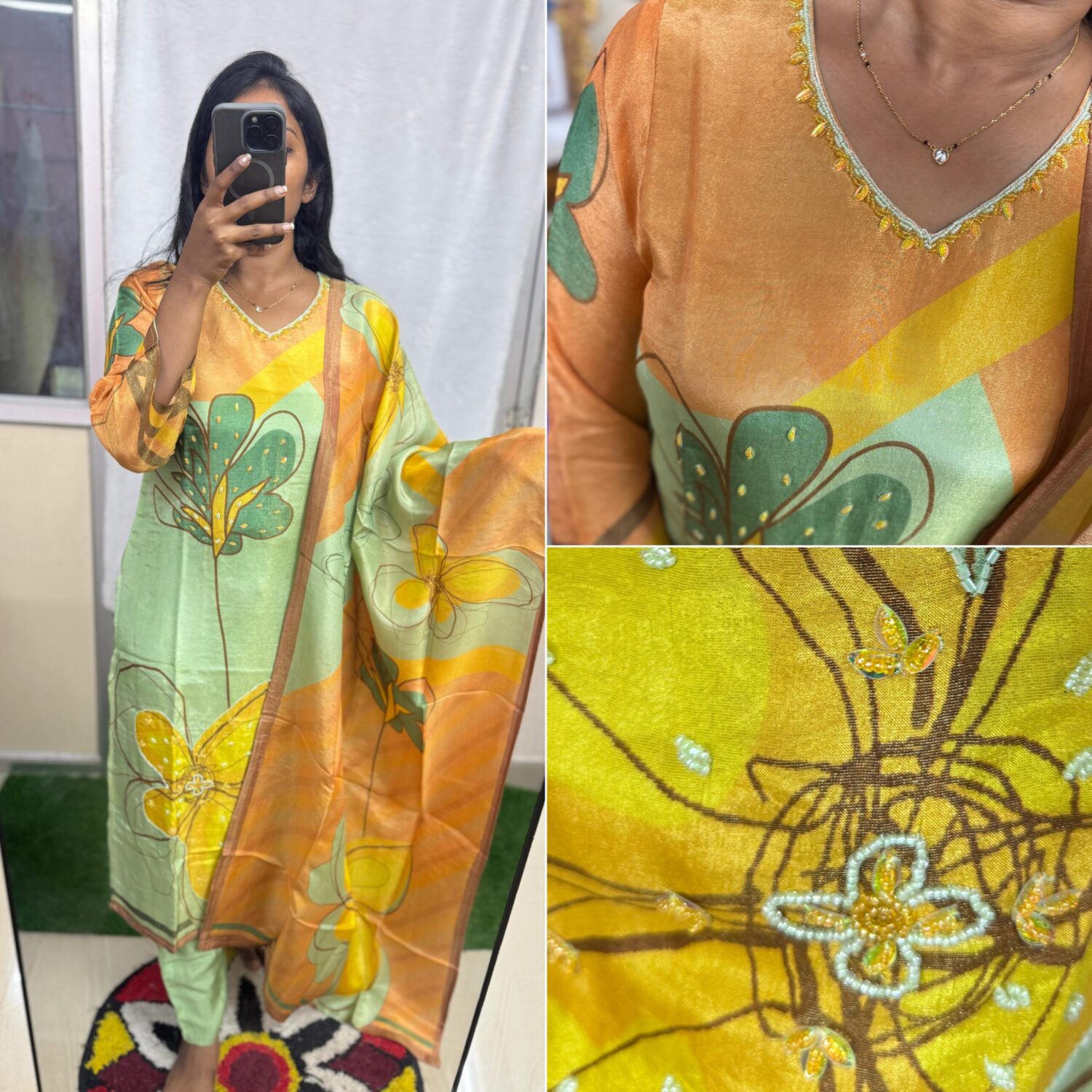 Green Embroidered Pure Viscose Shimmer