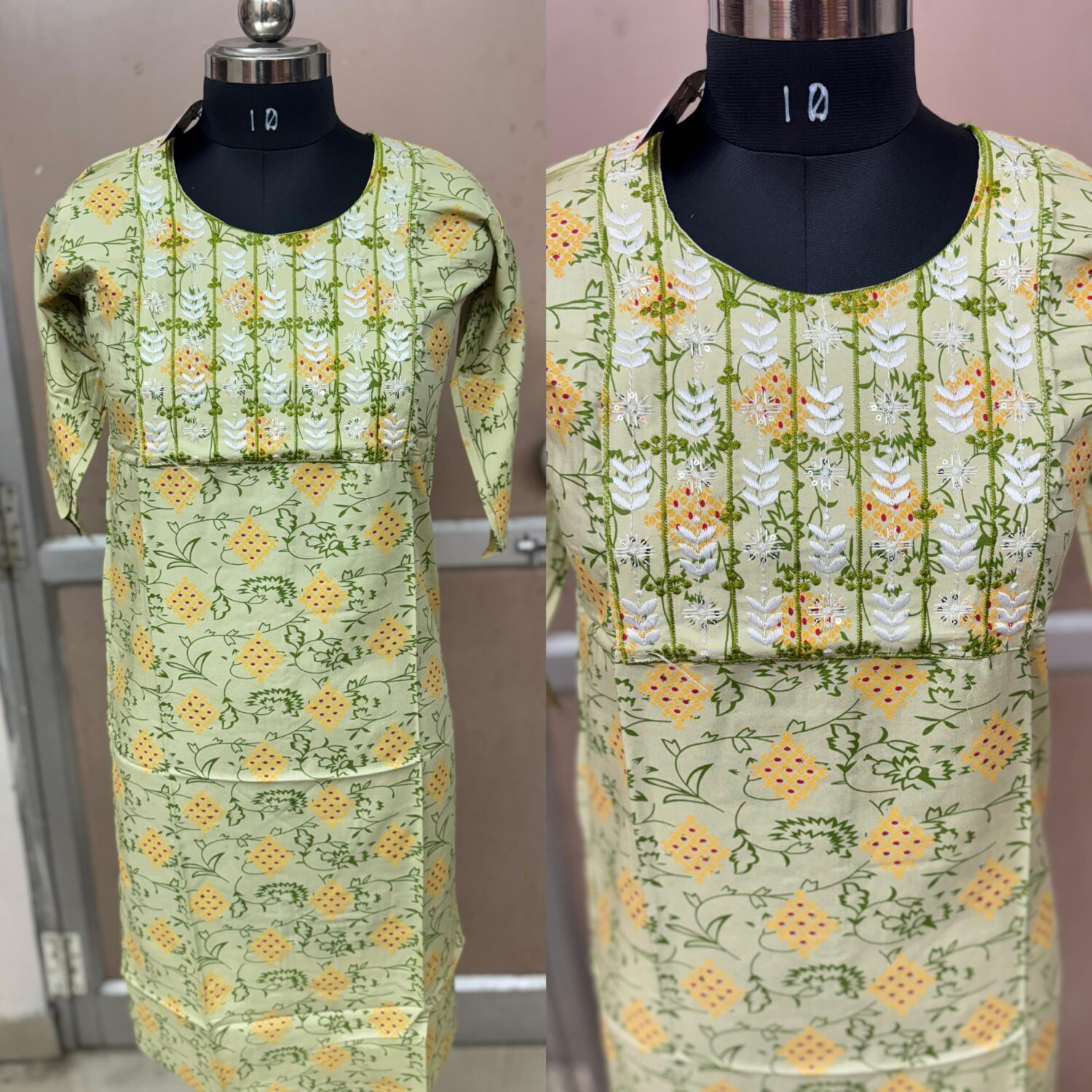 Pista Green Thread Work Kurta