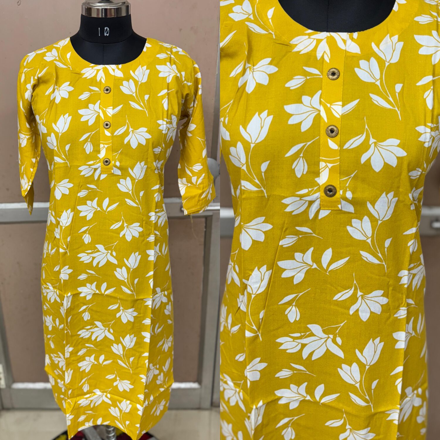 Yellow White Floral Printed Kurta