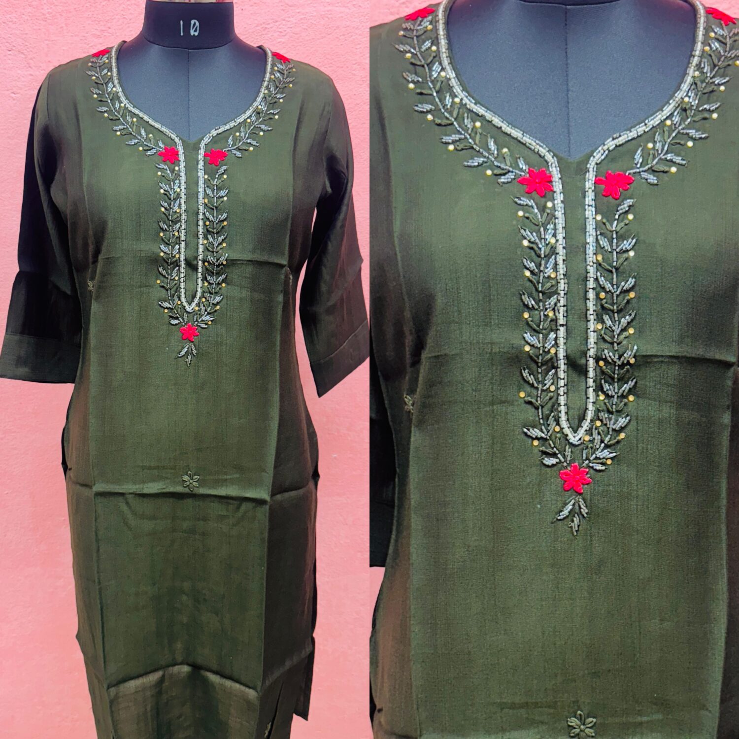 Dark Green Handwork Kurta