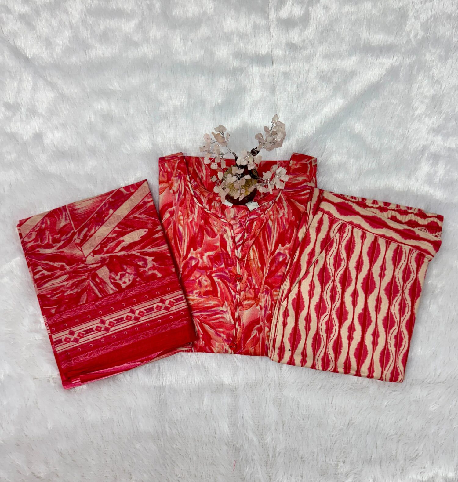 Red Printed Cotton Kurta Set