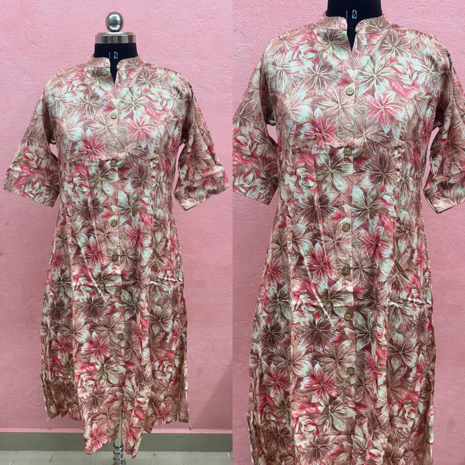 Casual Orange Floral Printed Office Wear Kurta