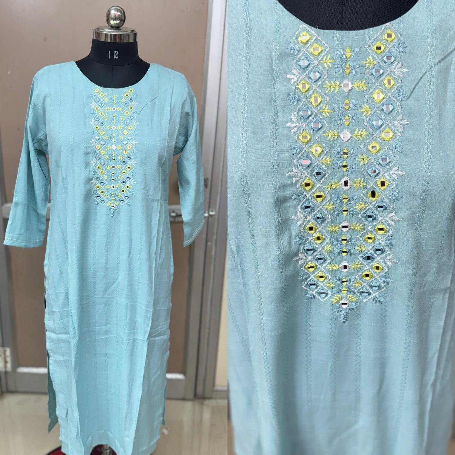 Sea Blue Mirror Work Kurta