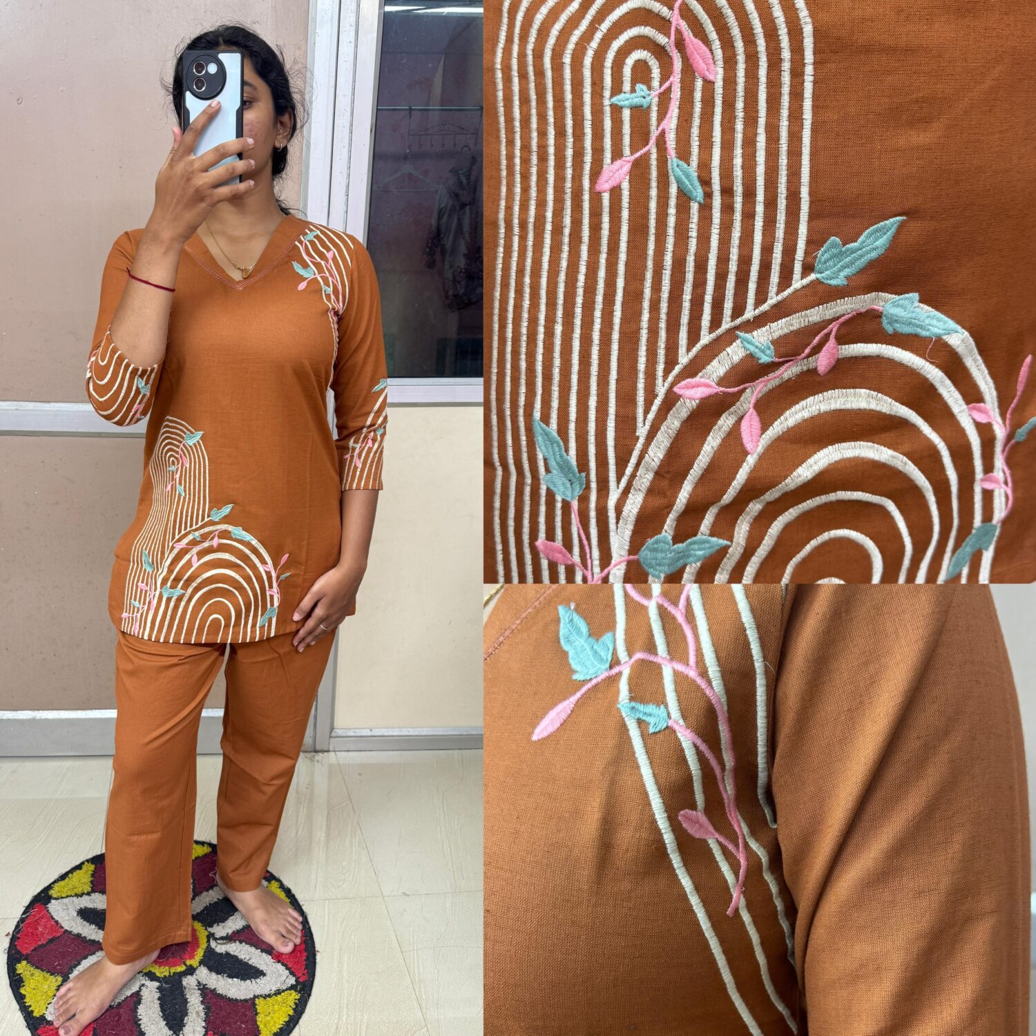 Brick Embroidered Co-Ord Set