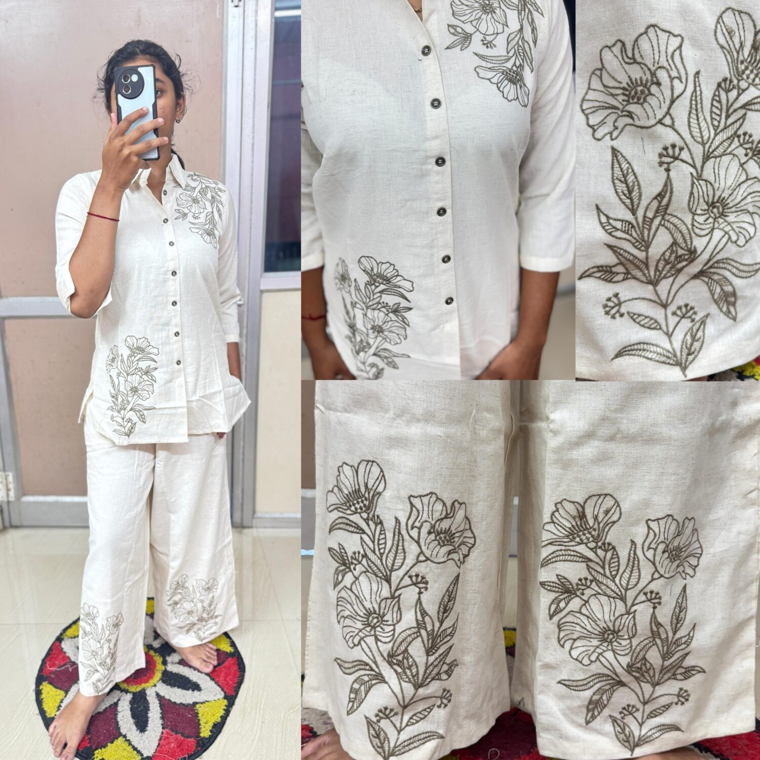 Off – White Embroidered Co-Ord Set