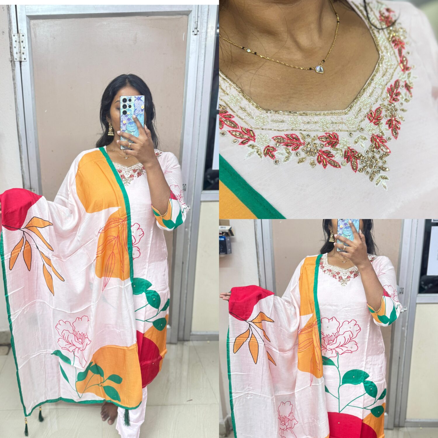 Muslin with Print Handwork Kurta Set