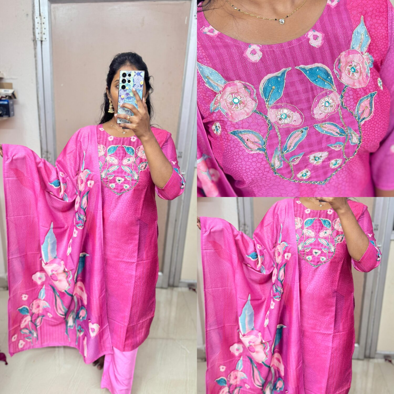 Pink viscose shimmer kurta Set