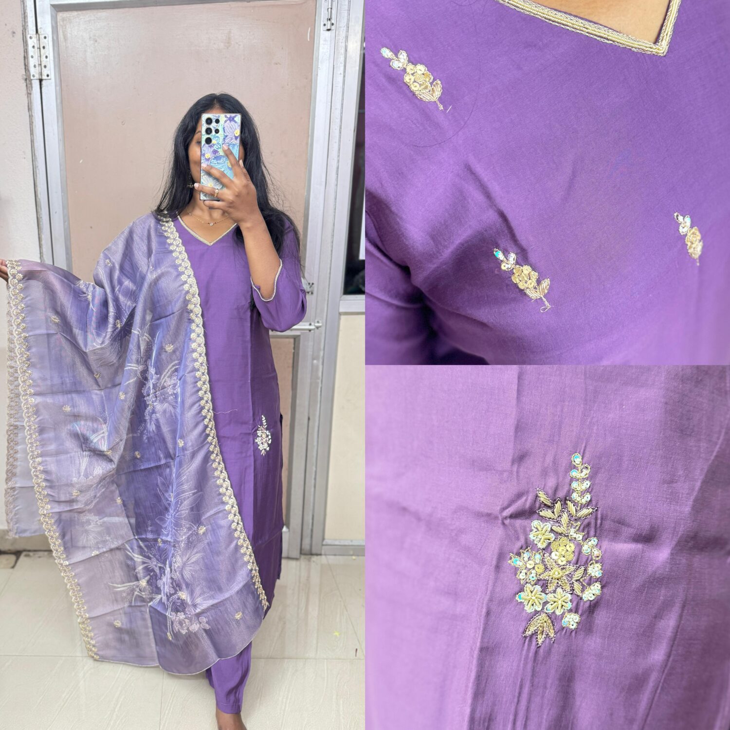 Roman silk with Shimmer Glossy Dupatta