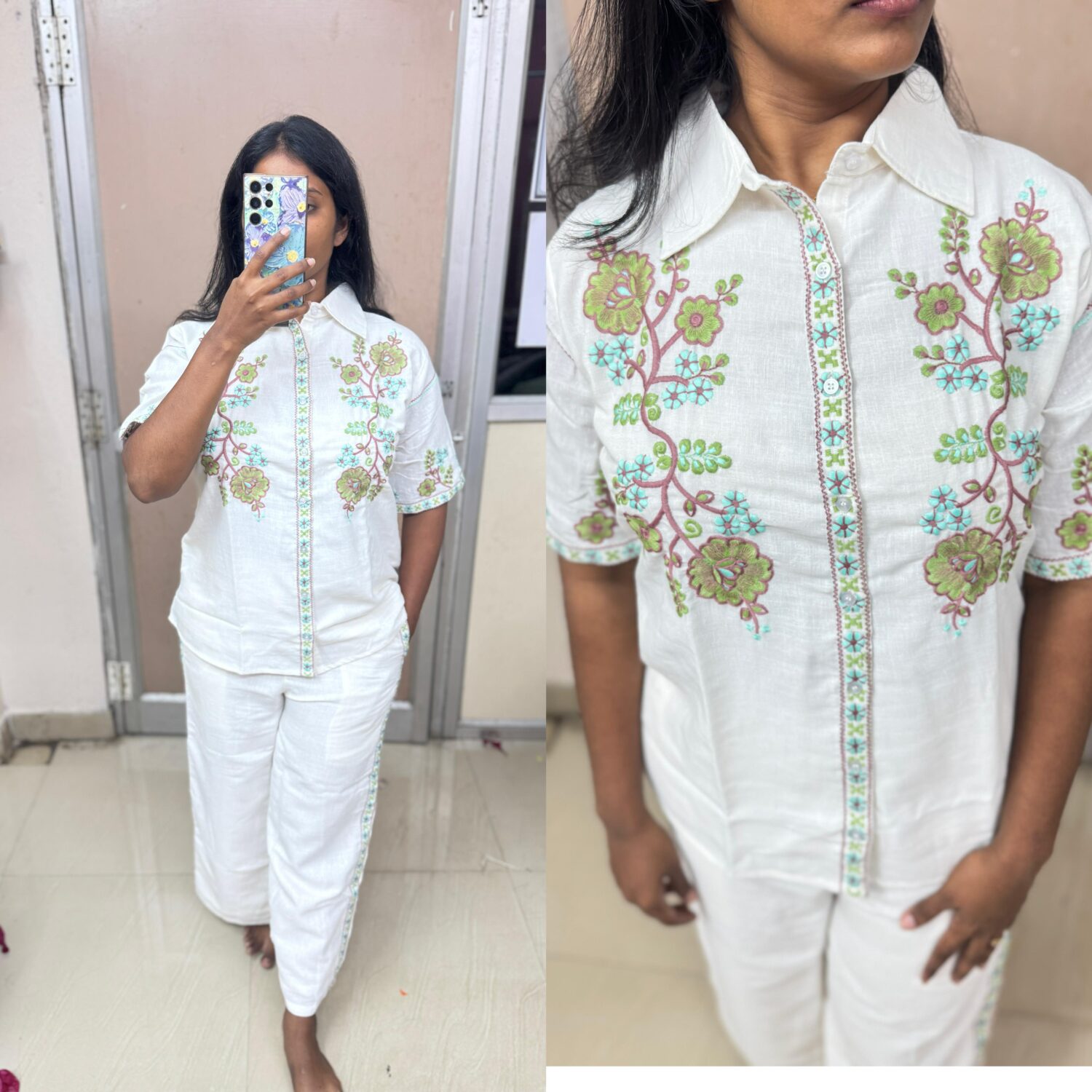 White Co-Ord Set with Elegant Embroidered Detailing