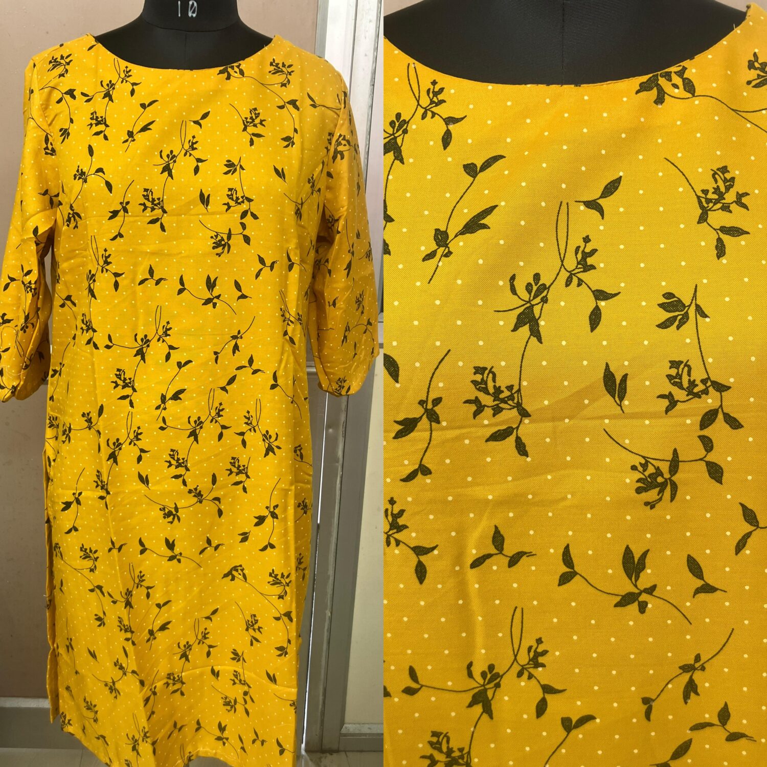 Yellow Cotton Printed Kurti