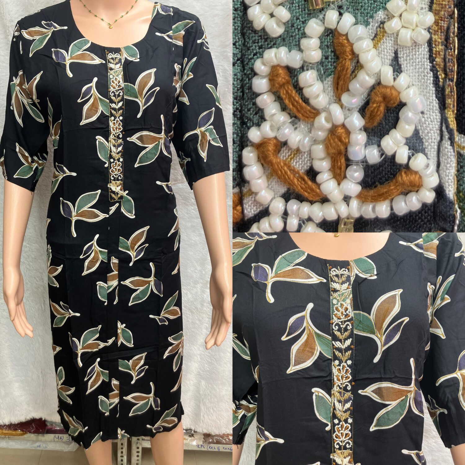 Pure Rayon Black Print Handwork Kurti