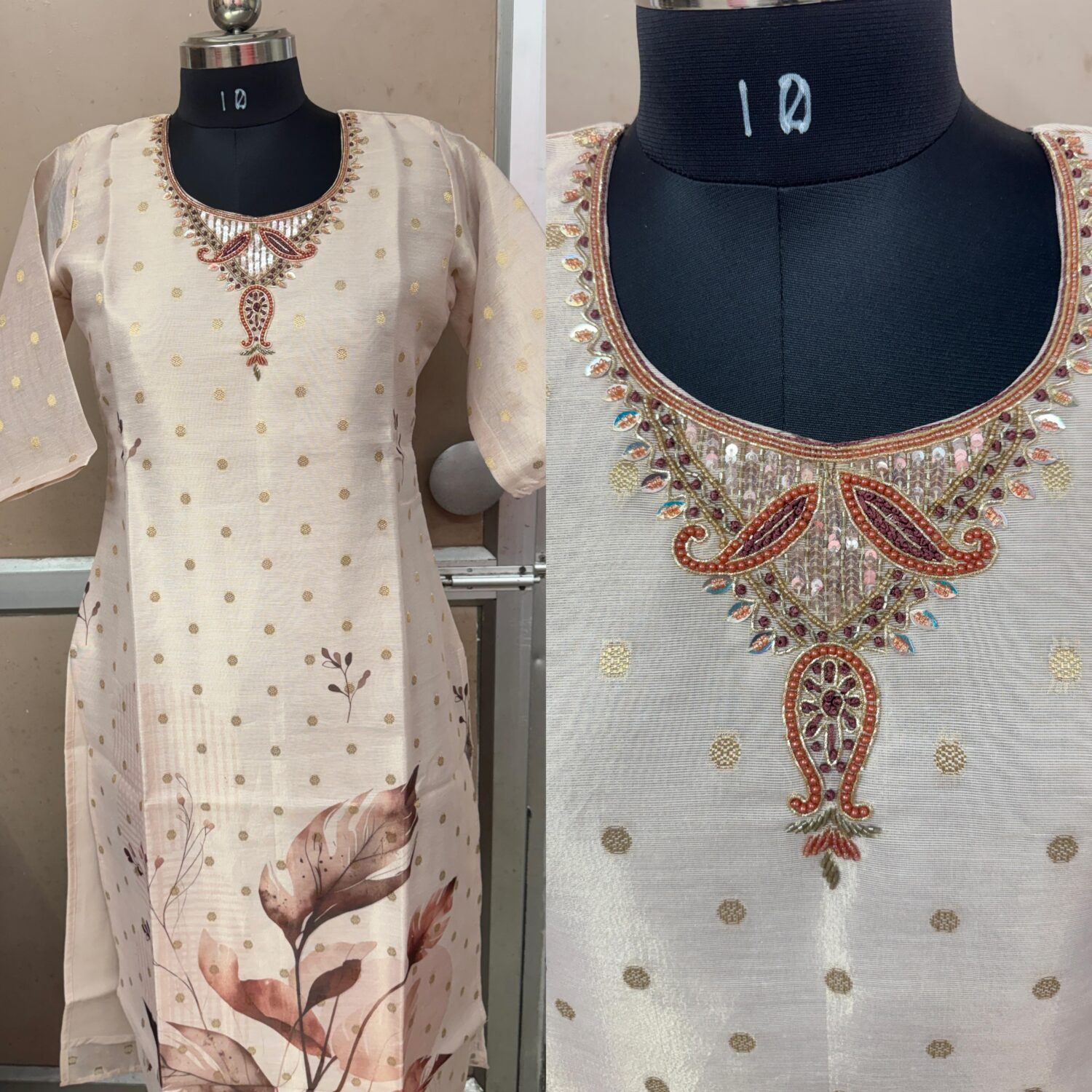 Gold Pink Tissue Shimmer Handwork Premium Kurti