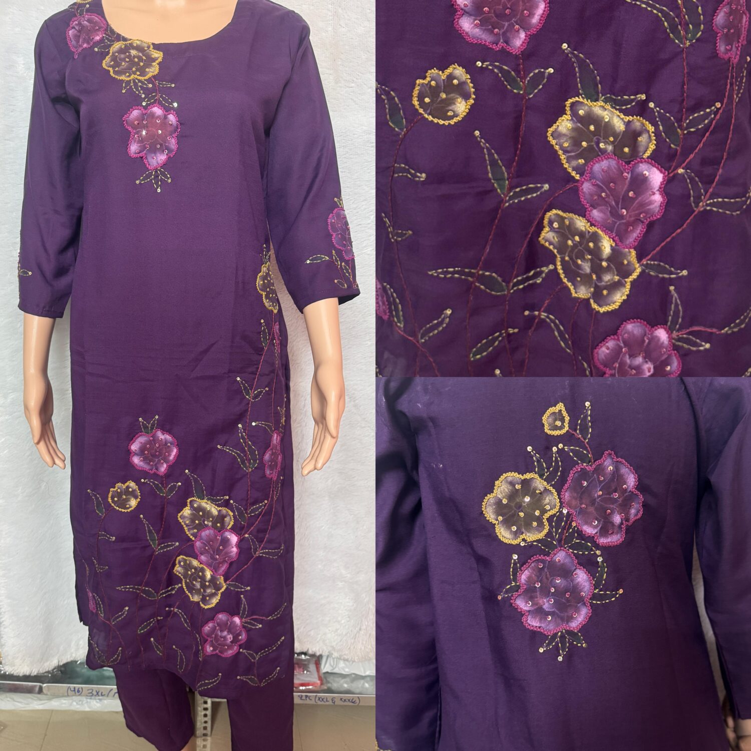 Violet Hand Paint Embroidery 2pc Set