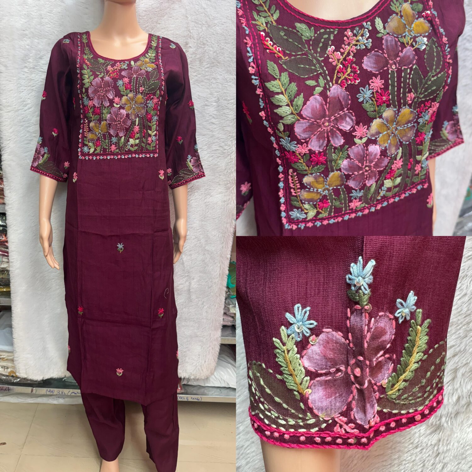 Maroon Hand Paint Embroidery 2pc Set