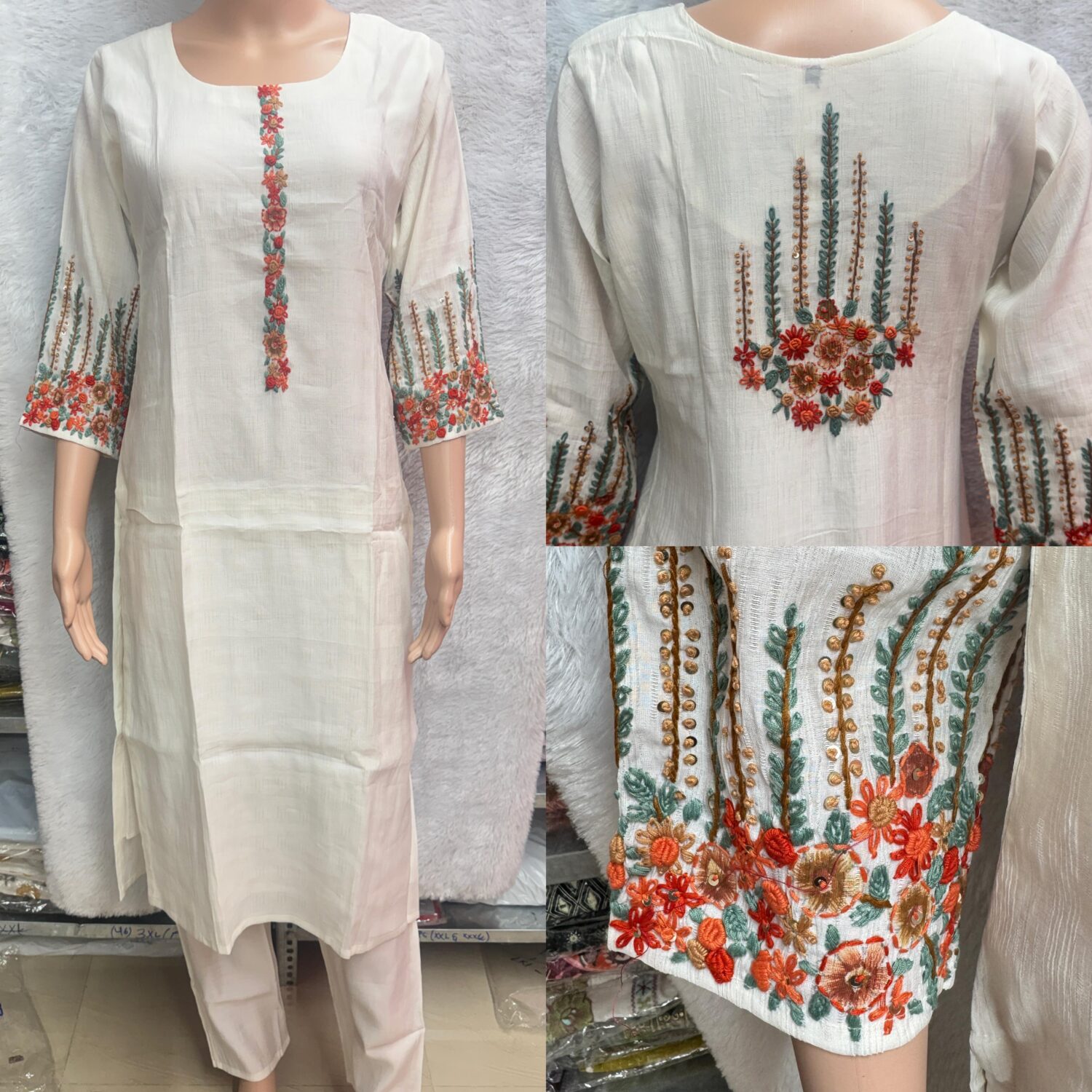 White Pure Vetican Hand Embroidery 2pc Set with Lining