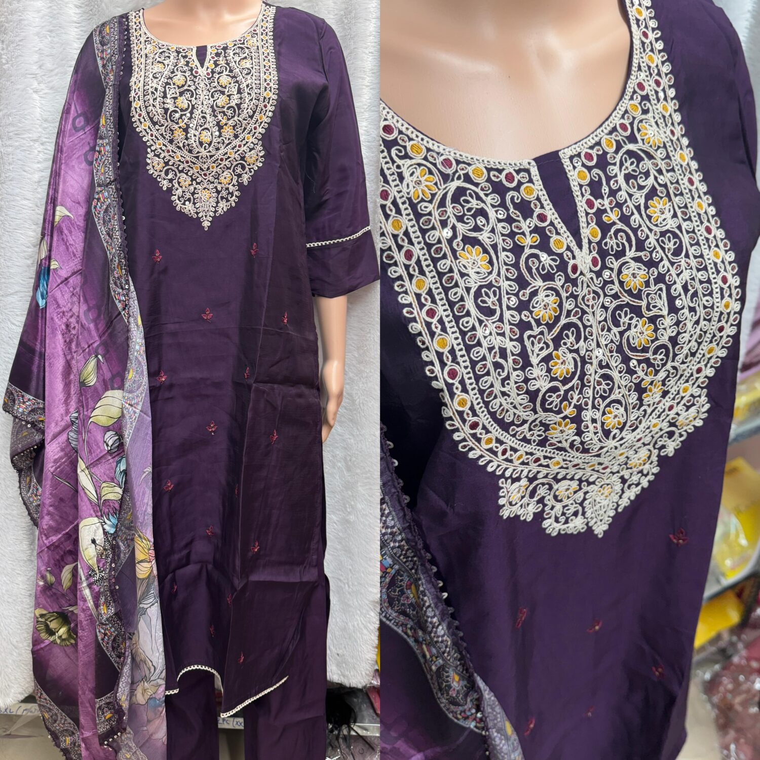 Dark Wine with Digital Print Dupatta Kurta Set